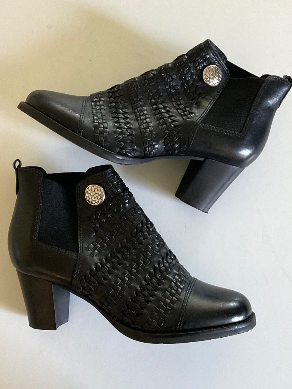 BRIGHTON Galore Woven Black Leather Booties Size 6 NWOT